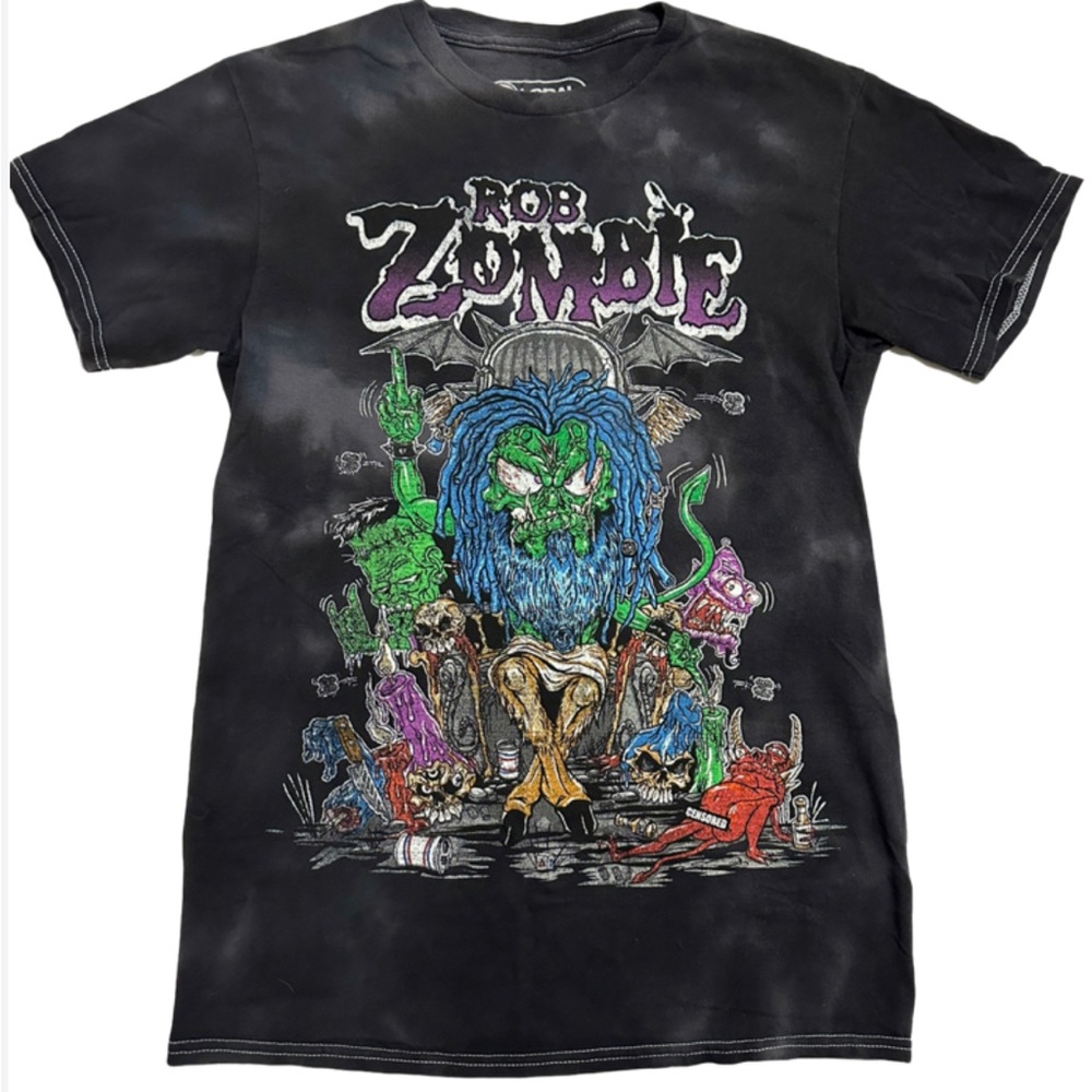 Rob Zombie Baphomet Censored Heavy Metal Acid Wash Tee Shirt